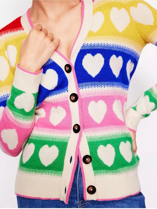 Boden Sweaters - Boden Fair Isle Boyfriend Cardigan XL Rainbow Heart Alpaca Wool Sweater